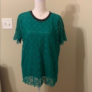 Isani Laplace Kelly Green Crochet Lace Blouse
